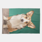 Niedliche Kleintiere | Corgi auf Aquamarin Geschirrtuch (Horizontal)