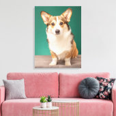 Niedliche Kleintiere | Corgi auf Aquamarin Leinwanddruck (Insitu (Wohnzimmer))