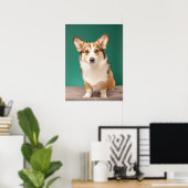 Niedliche Kleintiere | Corgi auf Aquamarin Poster (Heimbüro)