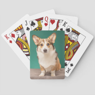 Niedliche Kleintiere Corgi auf Aquamarin Spielkarten