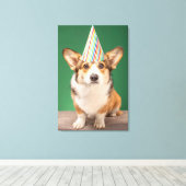 Niedliche Kleintiere | Corgi Birthday Welppy Leinwanddruck (Insitu (Holzboden))