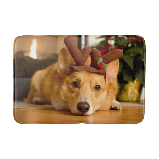 Niedliche Kleintiere | Corgi Christmas Reindeer Badematte (Vorderseite)