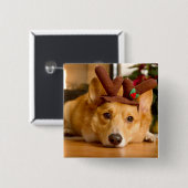 Niedliche Kleintiere | Corgi Christmas Reindeer Button (Vorne & Hinten)