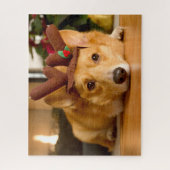 Niedliche Kleintiere | Corgi Christmas Reindeer Puzzle (Vertikal)
