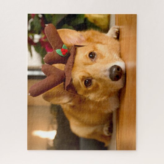 Niedliche Kleintiere | Corgi Christmas Reindeer Puzzle (Vertikal)