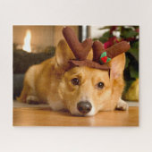 Niedliche Kleintiere | Corgi Christmas Reindeer Puzzle (Horizontal)