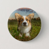 Niedliche Kleintiere | Corgi in Cloudy Yard Button (Vorderseite)