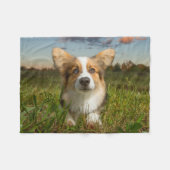 Niedliche Kleintiere | Corgi in Cloudy Yard Fleecedecke (Vorderseite (Horizontal))