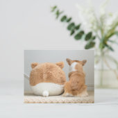Niedliche Kleintiere | Corgi & Plush Puppy Postkarte (Stehend Vorderseite)