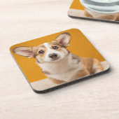 Niedliche Kleintiere | Corgi Portrait auf Orange Getränkeuntersetzer (Linke Seite)
