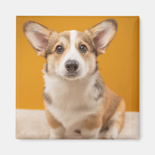 Niedliche Kleintiere   Corgi Portrait auf Orange Magnet