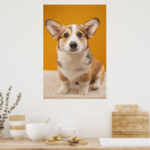 Niedliche Kleintiere | Corgi Portrait auf Orange Poster (Küche)