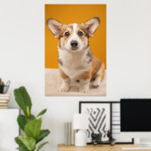 Niedliche Kleintiere | Corgi Portrait auf Orange Poster (Heimbüro)