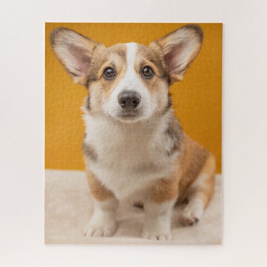Niedliche Kleintiere | Corgi Portrait auf Orange Puzzle (Vertikal)