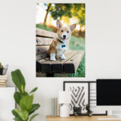 Niedliche Kleintiere | Corgi Puppy auf einer Parkb Poster (Heimbüro)