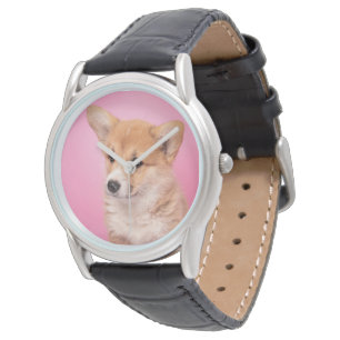 Niedliche Kleintiere Corgi Puppy in Pink Armbanduhr