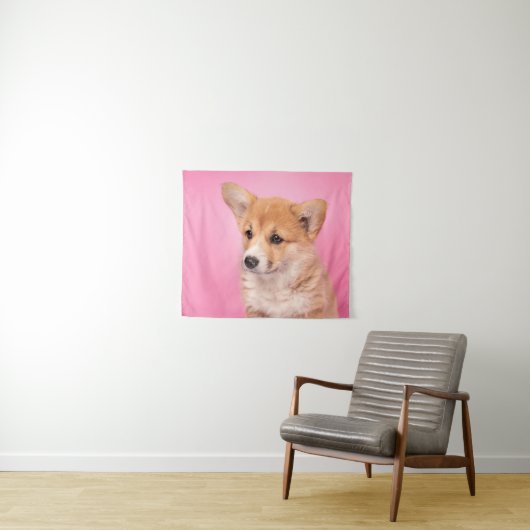 Niedliche Kleintiere | Corgi Puppy in Pink Wandteppich (Beispiel (Horizontal))