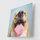 Niedliche Kleintiere | Corgi Tongue Quadratische Wanduhr (Winkel)