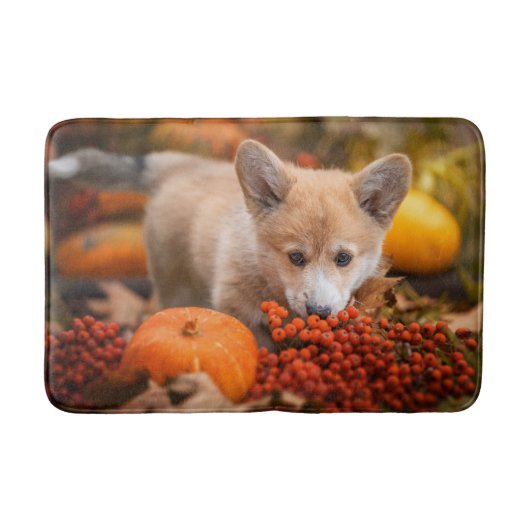 Niedliche Kleintiere | Corgi Welpe im Herbst Badematte (Vorderseite)