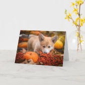 Niedliche Kleintiere | Corgi Welpe im Herbst Karte (Gelbe Blume)