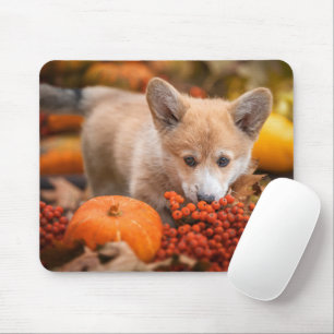 Niedliche Kleintiere   Corgi Welpe im Herbst Mousepad