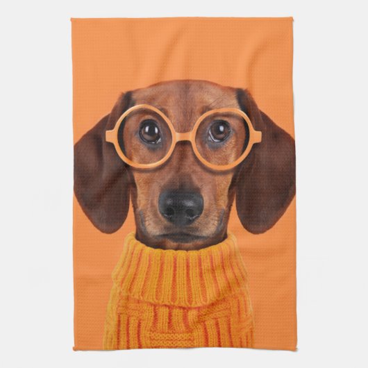 Niedliche Kleintiere | Dackel Orange Sweater Geschirrtuch (Vertikal)