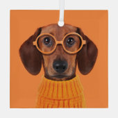 Niedliche Kleintiere | Dackel Orange Sweater Ornament Aus Glas (Rückseite)