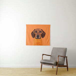 Niedliche Kleintiere Dackel Orange Sweater Wandteppich