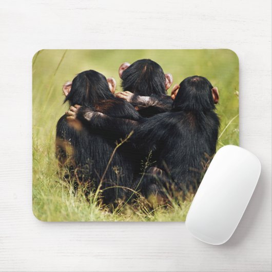 Niedliche Kleintiere | Drei Schimpansen umarmt Mousepad (Mit Mouse)