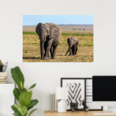 Niedliche Kleintiere | Elephant Mother & Baby Poster (Heimbüro)