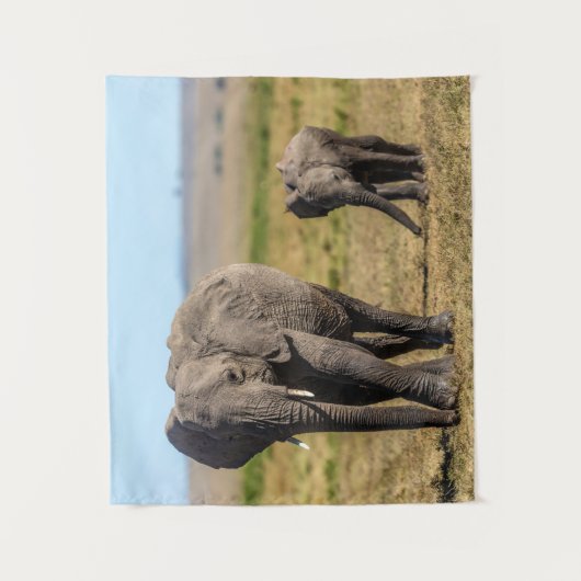 Niedliche Kleintiere | Elephant Mother & Baby Wandteppich (Vorderseite)