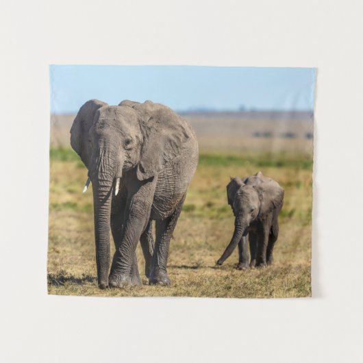 Niedliche Kleintiere | Elephant Mother & Baby Wandteppich (Vorderseite (Horizontal))