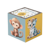 Niedliche Kleintiere Foto Name Kinderzimmer grün Würfel (Rückseite Schrägansicht)