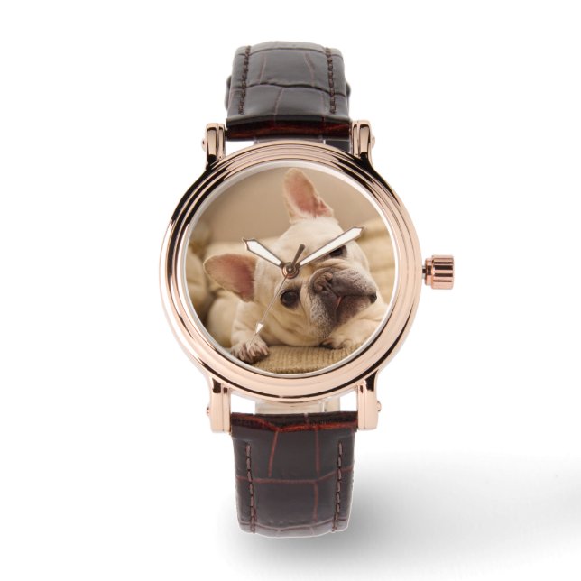 Niedliche Kleintiere | French Bulldog Head Tilt Armbanduhr (Vorderseite)