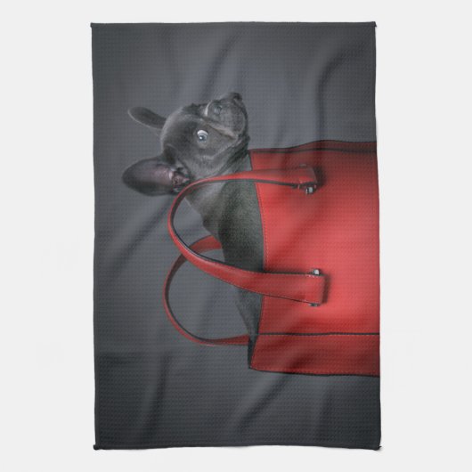 Niedliche Kleintiere | French Bulldog Red Hand Bag Geschirrtuch (Vertikal)