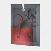 Niedliche Kleintiere | French Bulldog Red Hand Bag Ornament Aus Glas (Vorderseite links)
