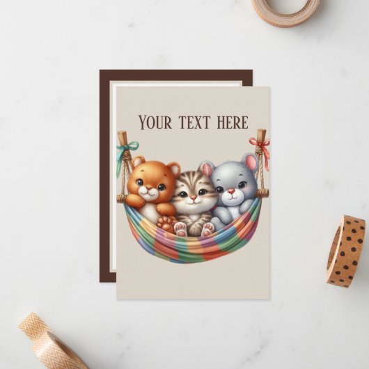 Niedliche Kleintiere fügen Text hinzu Mitteilungskarte (Vorderseite/Rückseite Beispiel)