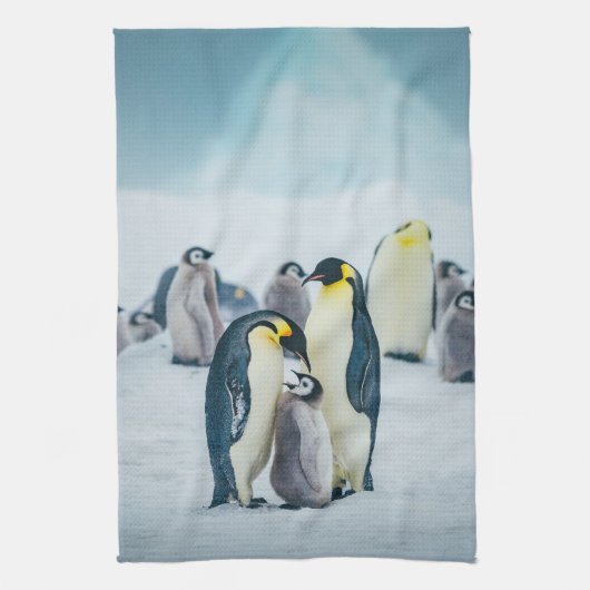 Niedliche Kleintiere | Fütternd Baby Pinguin Geschirrtuch (Vertikal)