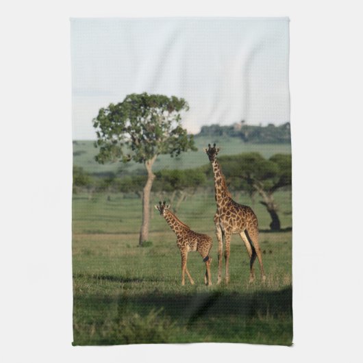 Niedliche Kleintiere | Giraffe Calf & Mama Geschirrtuch (Vertikal)