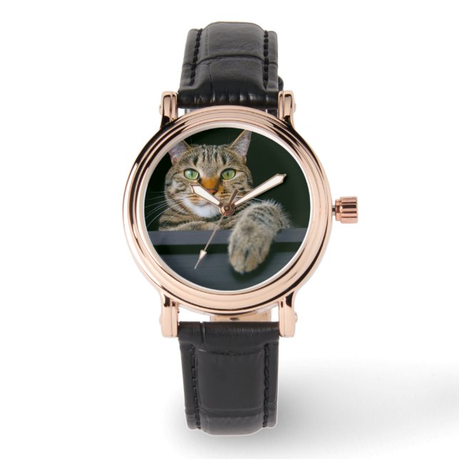 Niedliche Kleintiere | Grey Tabby Cat Face Armbanduhr (Vorderseite)