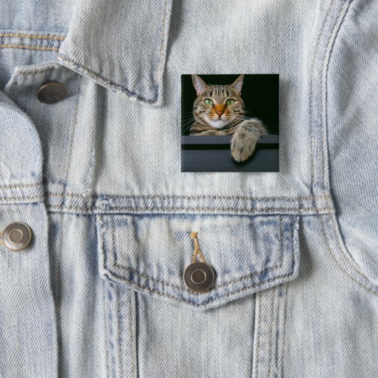 Niedliche Kleintiere | Grey Tabby Cat Face Button (Beispiel)