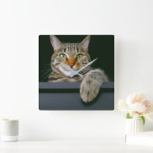 Niedliche Kleintiere | Grey Tabby Cat Face Quadratische Wanduhr (Zuhause)