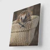 Niedliche Kleintiere | Igel in einem Korb Quadratische Wanduhr (Winkel)