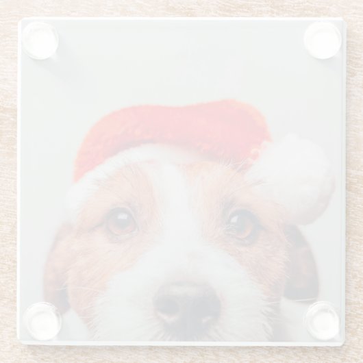 Niedliche Kleintiere | Jack Russell Dog Santa Clau Glasuntersetzer (Rückseite)