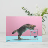 Niedliche Kleintiere | Kätzchen Blick auf Fischsch Dankeskarte (Stehend Vorderseite)