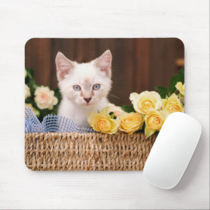 Niedliche Kleintiere   Kätzchen und Gelbe Rosen Mousepad