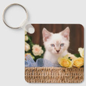 Niedliche Kleintiere | Kätzchen und Gelbe Rosen Schlüsselanhänger (Vorderseite)