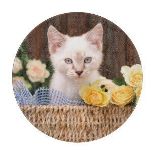 Niedliche Kleintiere   Kätzchen und Gelbe Rosen Schneidebrett