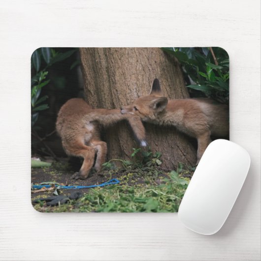 Niedliche Kleintiere | Kinderfüchse spielen Mousepad (Mit Mouse)