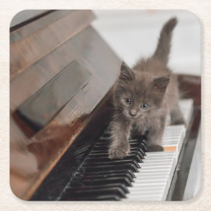 Niedliche Kleintiere   Kitten auf Piano Rechteckiger Pappuntersetzer